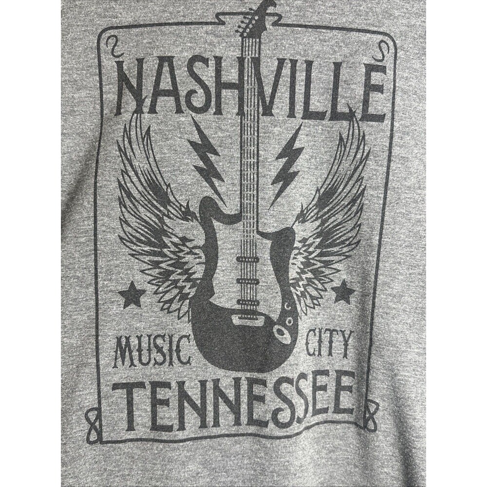 Music City Nashville Tennessee T-Shirt Cuffed Sleeve Women Size XL Gray & Black